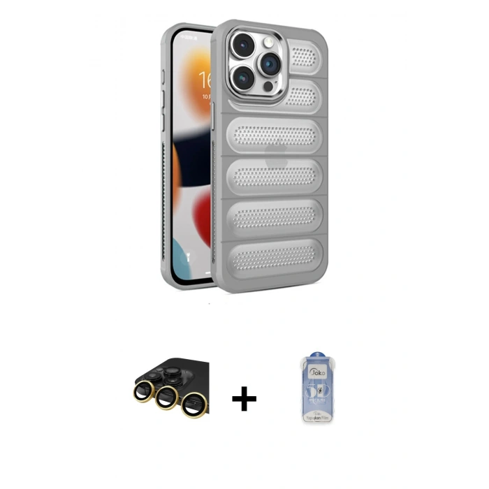 MARSİLYAN™- iPhone 14 Pro Kılıf Yadigar Doku Özel Seri - Siyah Joko Magic 5D Cam + Raze Metal Kamera Lens - GD