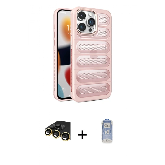 MARSİLYAN™- iPhone 14 Pro Kılıf Yadigar Doku Özel Seri - Siyah Joko Magic 5D Cam + Raze Metal Kamera Lens - GD