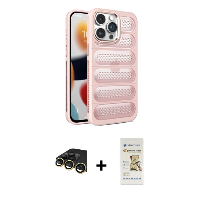MARSİLYAN™- iPhone 14 Pro Kılıf Yadigar Doku Özel Seri - Siyah Mat Seramik Nano Ekran Koruyucu + Raze Metal Kamera Lens - GD