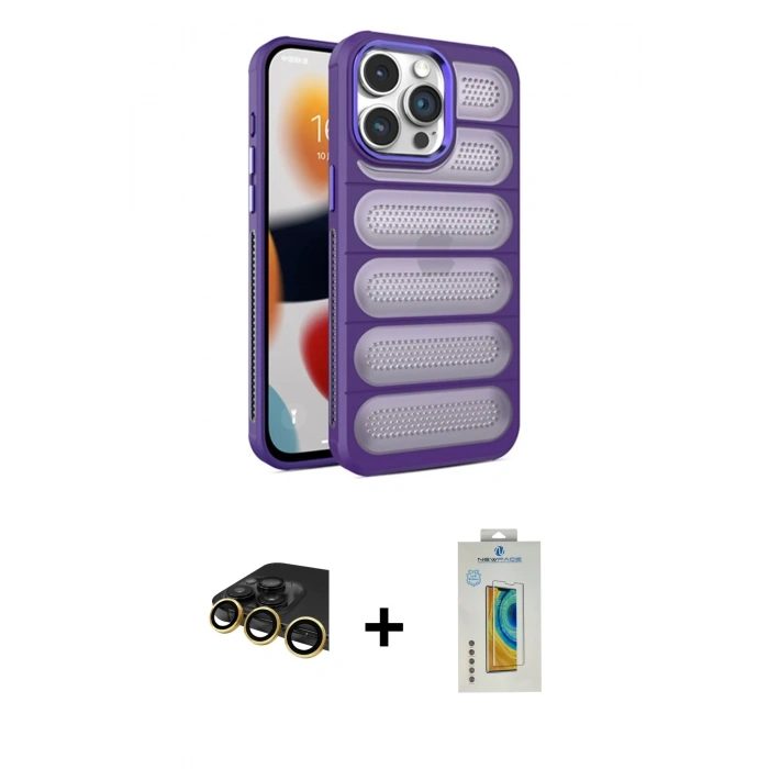 MARSİLYAN™- iPhone 14 Pro Kılıf Yadigar Doku Özel Seri - Siyah Polymer Nano Ekran Koruyucu + Raze Metal Kamera Lens - GD