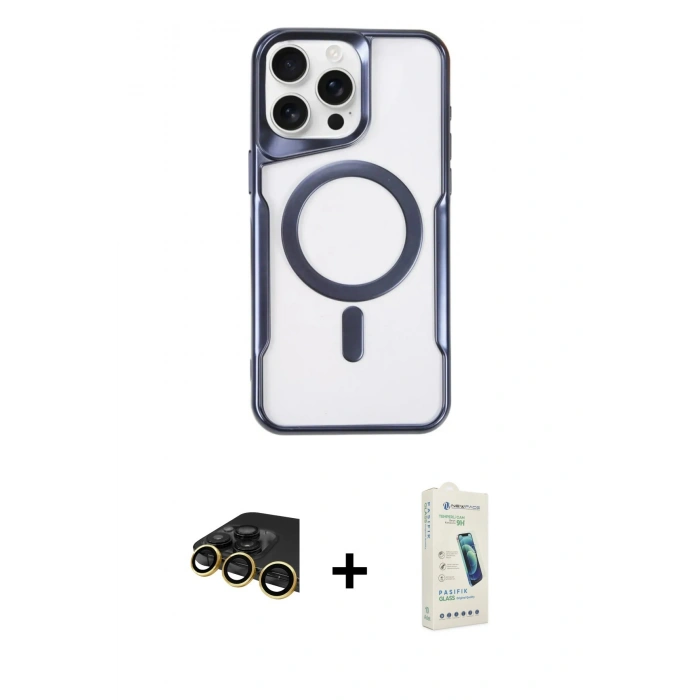 MARSİLYAN™- iPhone 14 Pro Kılıf Yadigar Klasik Özel Seri - Şeffaf Pasifik Cam Ekran Koruyucu + Raze Metal Kamera Lens - GD
