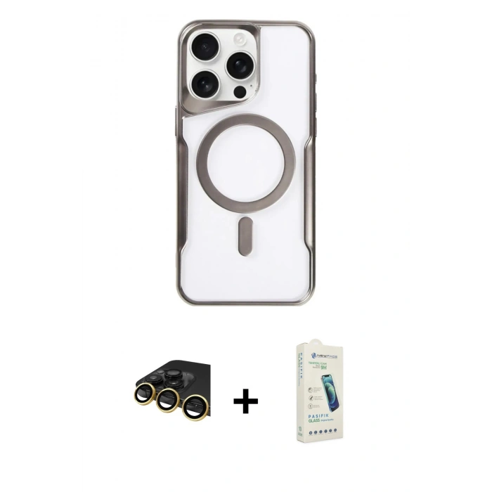 MARSİLYAN™- iPhone 14 Pro Kılıf Yadigar Klasik Özel Seri - Şeffaf Pasifik Cam Ekran Koruyucu + Raze Metal Kamera Lens - GD