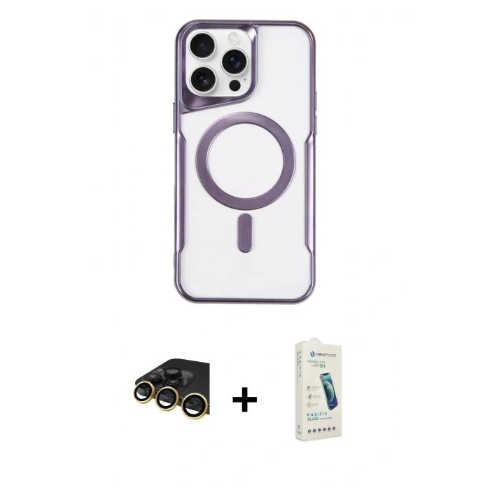 MARSİLYAN™- iPhone 14 Pro Kılıf Yadigar Klasik Özel Seri - Şeffaf Pasifik Cam Ekran Koruyucu + Raze Metal Kamera Lens - GD