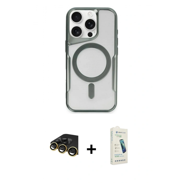 MARSİLYAN™- iPhone 14 Pro Kılıf Yadigar Klasik Özel Seri - Şeffaf Pasifik Cam Ekran Koruyucu + Raze Metal Kamera Lens - GD