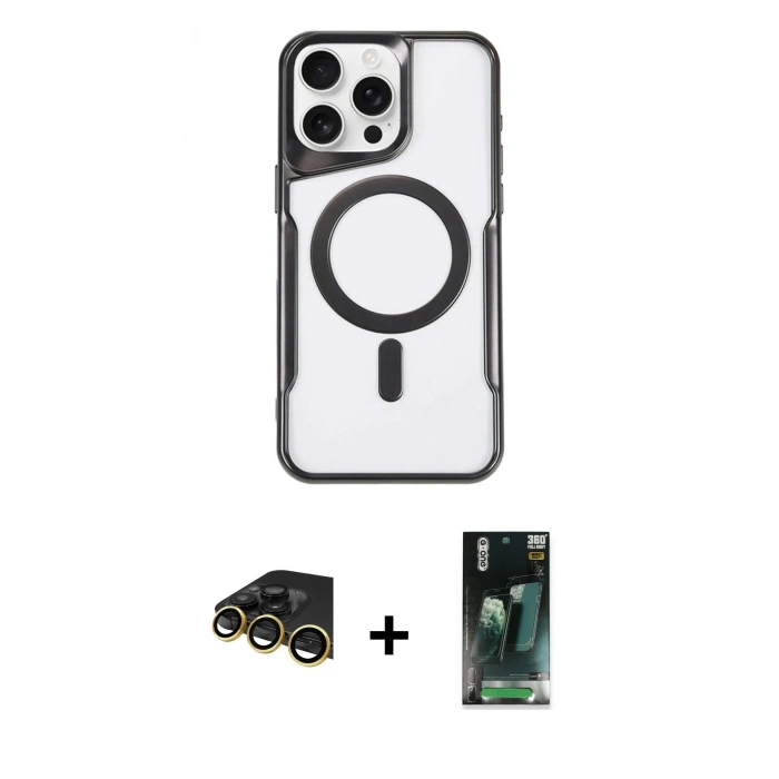 MARSİLYAN™- iPhone 14 Pro Kılıf Yadigar Klasik Özel Seri - Siyah 360 Mat Full Body Arka Koruyucu + Raze Metal Kamera Lens - GD