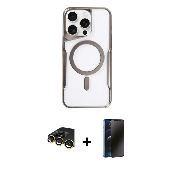 MARSİLYAN™- iPhone 14 Pro Kılıf Yadigar Klasik Özel Seri - Siyah 3D Antistatik Hayalet Cam Ekran Koruyucu + Raze Metal Kamera Lens - GD