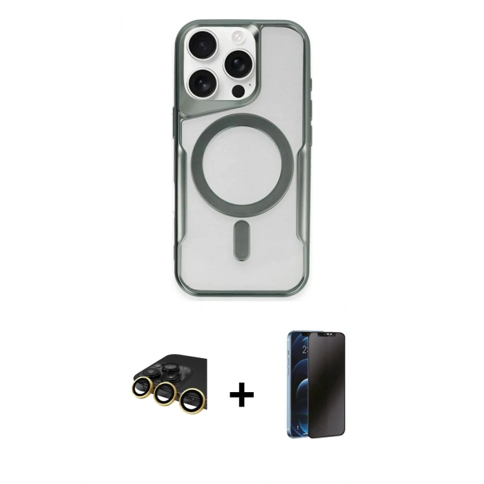 MARSİLYAN™- iPhone 14 Pro Kılıf Yadigar Klasik Özel Seri - Siyah 3D Antistatik Hayalet Cam Ekran Koruyucu + Raze Metal Kamera Lens - GD
