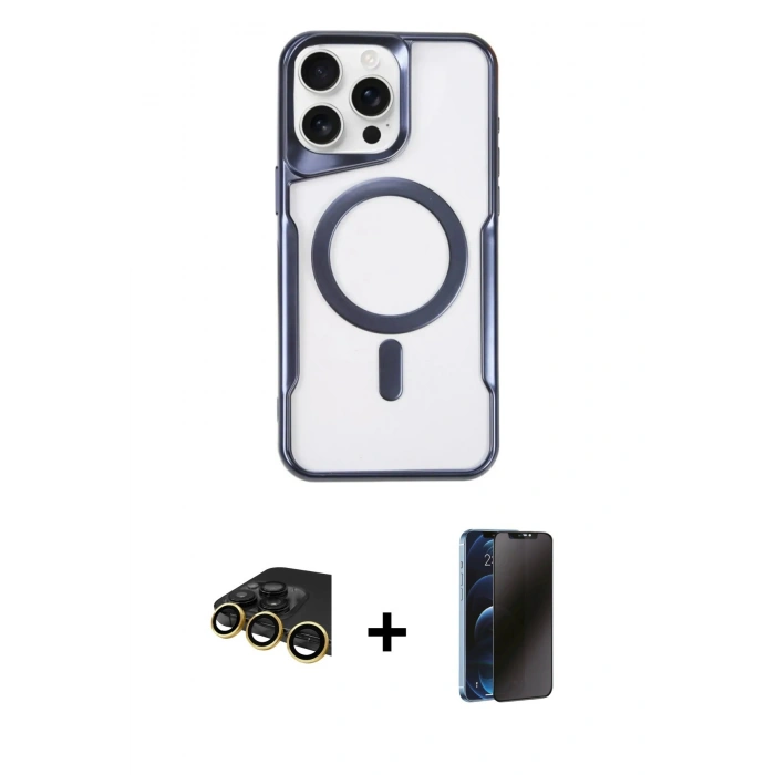 MARSİLYAN™- iPhone 14 Pro Kılıf Yadigar Klasik Özel Seri - Siyah 3D Antistatik Hayalet Cam Ekran Koruyucu + Raze Metal Kamera Lens - GD