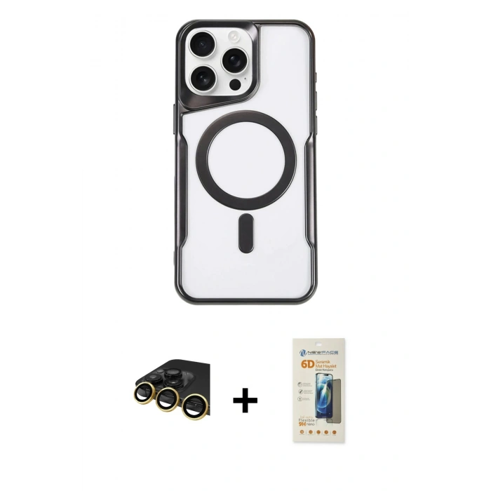 MARSİLYAN™- iPhone 14 Pro Kılıf Yadigar Klasik Özel Seri - Siyah 6D Mat Seramik Hayalet Nano Ekran Koruyucu + Raze Metal Kamera Lens - GD