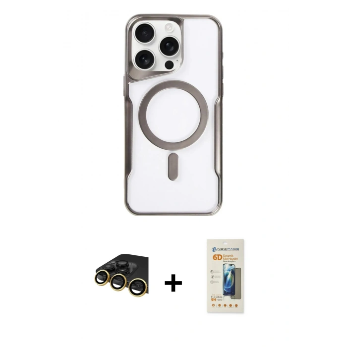 MARSİLYAN™- iPhone 14 Pro Kılıf Yadigar Klasik Özel Seri - Siyah 6D Mat Seramik Hayalet Nano Ekran Koruyucu + Raze Metal Kamera Lens - GD