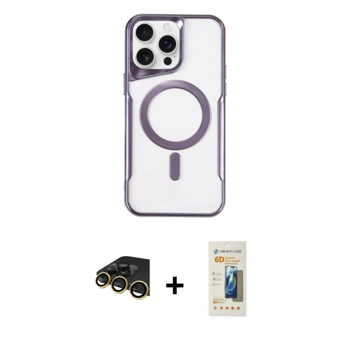 MARSİLYAN™- iPhone 14 Pro Kılıf Yadigar Klasik Özel Seri - Siyah 6D Mat Seramik Hayalet Nano Ekran Koruyucu + Raze Metal Kamera Lens - GD