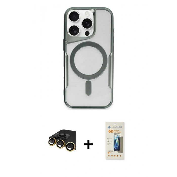 MARSİLYAN™- iPhone 14 Pro Kılıf Yadigar Klasik Özel Seri - Siyah 6D Mat Seramik Hayalet Nano Ekran Koruyucu + Raze Metal Kamera Lens - GD