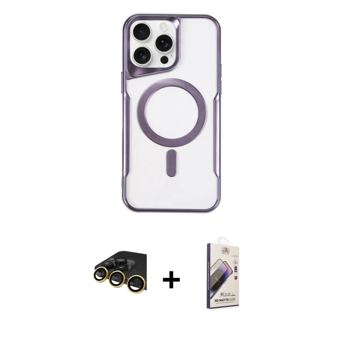 MARSİLYAN™- iPhone 14 Pro Kılıf Yadigar Klasik Özel Seri - Siyah Bilvis 3D Mat Cam Ekran Koruyucu + Raze Metal Kamera Lens - GD