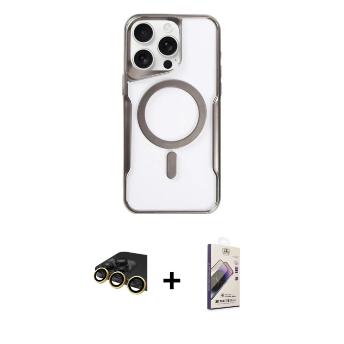 MARSİLYAN™- iPhone 14 Pro Kılıf Yadigar Klasik Özel Seri - Siyah Bilvis 3D Mat Cam Ekran Koruyucu + Raze Metal Kamera Lens - GD