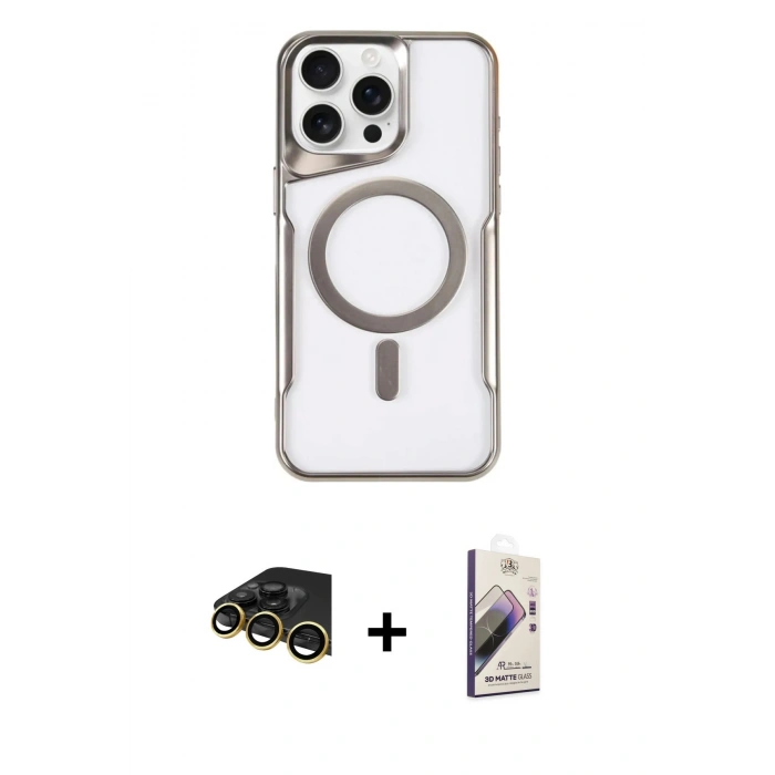 MARSİLYAN™- iPhone 14 Pro Kılıf Yadigar Klasik Özel Seri - Siyah Bilvis 3D Mat Cam Ekran Koruyucu + Raze Metal Kamera Lens - GD