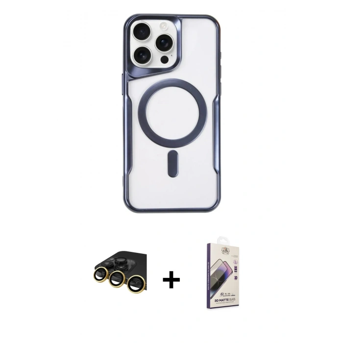 MARSİLYAN™- iPhone 14 Pro Kılıf Yadigar Klasik Özel Seri - Siyah Bilvis 3D Mat Cam Ekran Koruyucu + Raze Metal Kamera Lens - GD