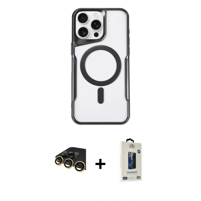 MARSİLYAN™- iPhone 14 Pro Kılıf Yadigar Klasik Özel Seri - Siyah Bilvis Hayalet Cam Ekran Koruyucu + Raze Metal Kamera Lens - GD
