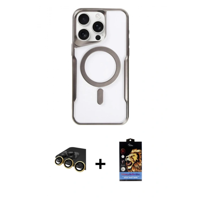 MARSİLYAN™- iPhone 14 Pro Kılıf Yadigar Klasik Özel Seri - Siyah Buffer Hayalet Cam Ekran Koruyucu + Raze Metal Kamera Lens - GD
