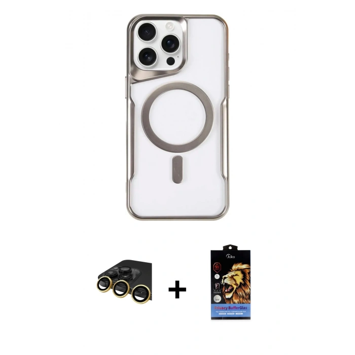 MARSİLYAN™- iPhone 14 Pro Kılıf Yadigar Klasik Özel Seri - Siyah Buffer Hayalet Cam Ekran Koruyucu + Raze Metal Kamera Lens - GD