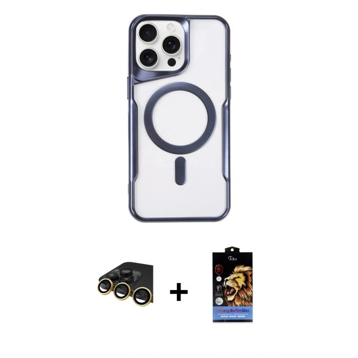 MARSİLYAN™- iPhone 14 Pro Kılıf Yadigar Klasik Özel Seri - Siyah Buffer Hayalet Cam Ekran Koruyucu + Raze Metal Kamera Lens - GD