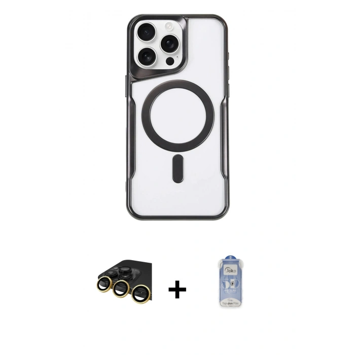 MARSİLYAN™- iPhone 14 Pro Kılıf Yadigar Klasik Özel Seri - Siyah Joko Magic 5D Cam + Raze Metal Kamera Lens - GD