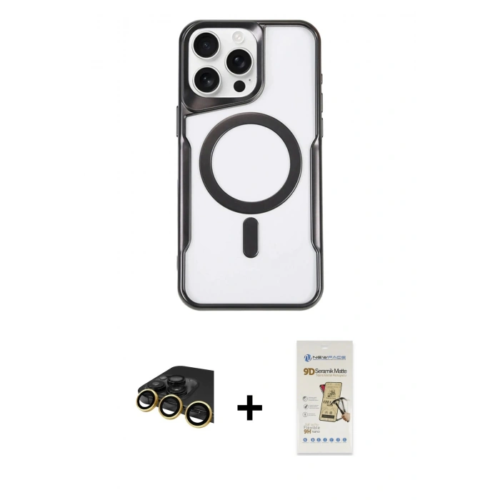 MARSİLYAN™- iPhone 14 Pro Kılıf Yadigar Klasik Özel Seri - Siyah Mat Seramik Nano Ekran Koruyucu + Raze Metal Kamera Lens - GD