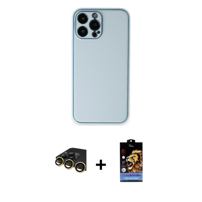MARSİLYAN™- iPhone 14 Pro Kılıf Yadigar Klasik - Siyah Buffer Hayalet Cam Ekran Koruyucu + Gold Raze Metal Kamera Lens