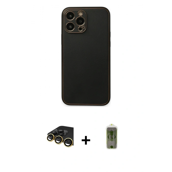 MARSİLYAN™- iPhone 14 Pro Kılıf Yadigar Klasik - Siyah Joko Magic 5D Hayalet Cam + Gold Raze Metal Kamera Lens