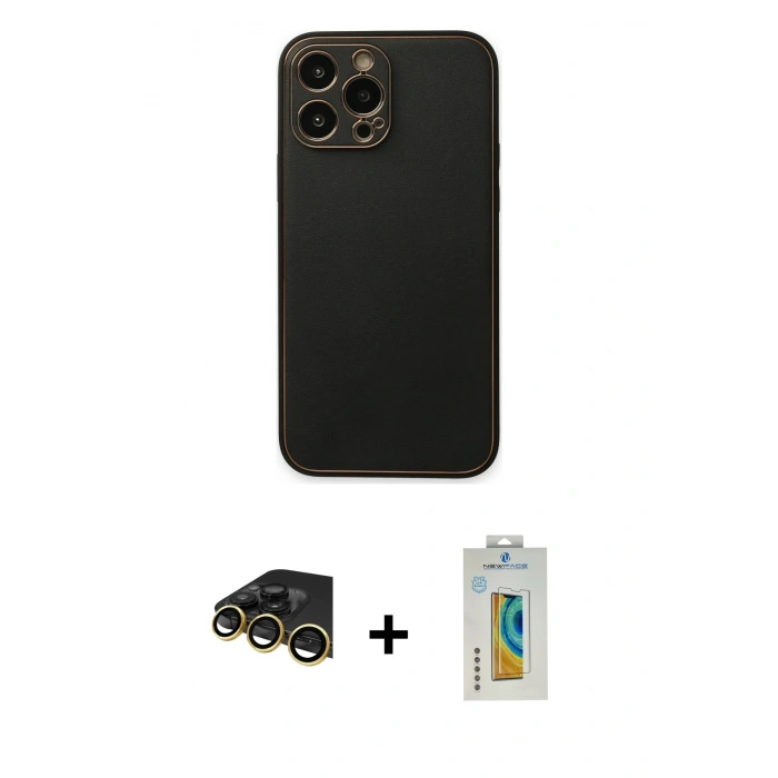 MARSİLYAN™- iPhone 14 Pro Kılıf Yadigar Klasik - Siyah Polymer Nano Ekran Koruyucu + Raze Metal Kamera Lens - GD