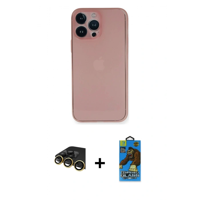 MARSİLYAN™- iPhone 14 Pro Kılıf Yadigar Yansıma Serisi - Siyah 18D Cam Ekran Koruyucu + Raze Metal Kamera Lens - GD