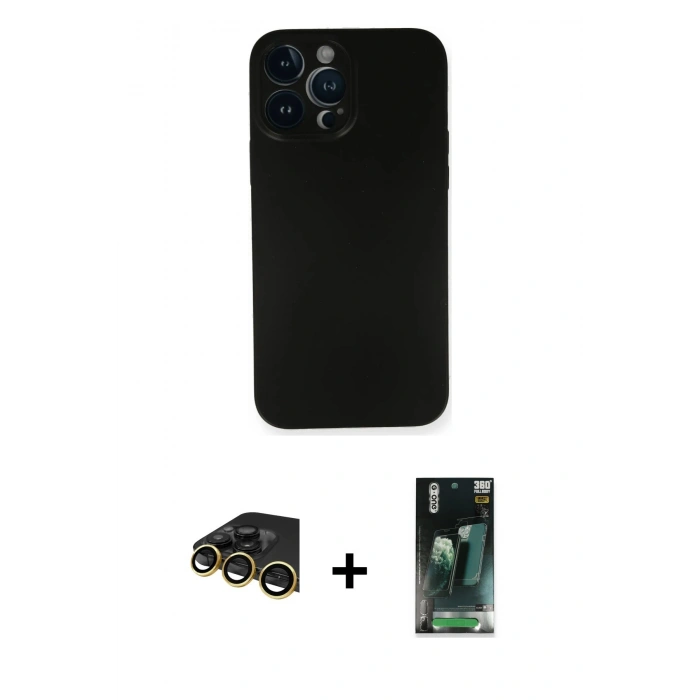 MARSİLYAN™- iPhone 14 Pro Kılıf Yadigar Yansıma Serisi - Siyah 360 Mat Full Body Arka Koruyucu + Raze Metal Kamera Lens - GD