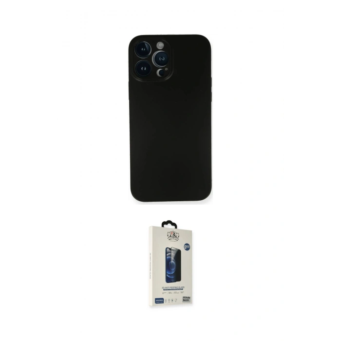 MARSİLYAN™- iPhone 14 Pro Kılıf Yadigar Yansıma Serisi - Siyah Bilvis Hayalet Cam Ekran Koruyucu