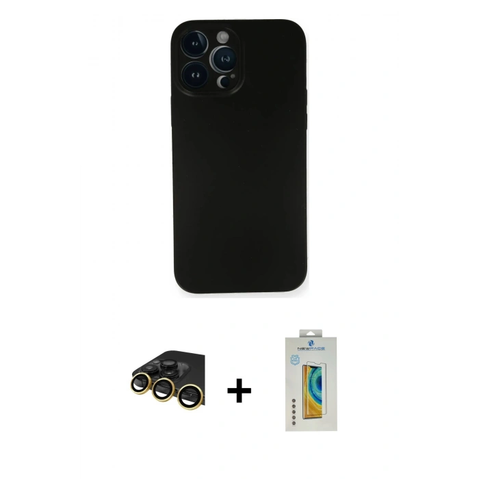 MARSİLYAN™- iPhone 14 Pro Kılıf Yadigar Yansıma Serisi - Siyah Polymer Nano Ekran Koruyucu + Raze Metal Kamera Lens - GD