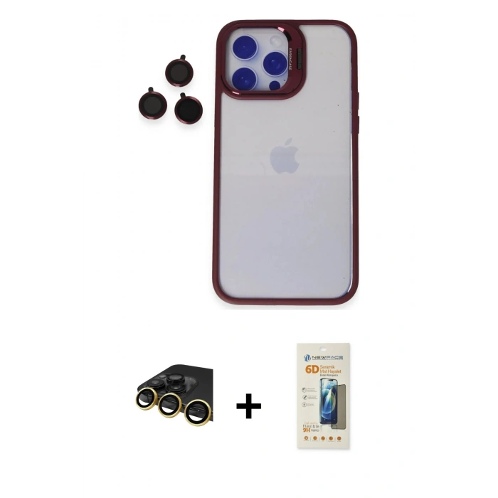 MARSİLYAN™- iPhone 14 Pro Kılıf Yankı Asil Serisi - Siyah 6D Mat Seramik Hayalet Nano Ekran Koruyucu + Raze Metal Kamera Lens - GD