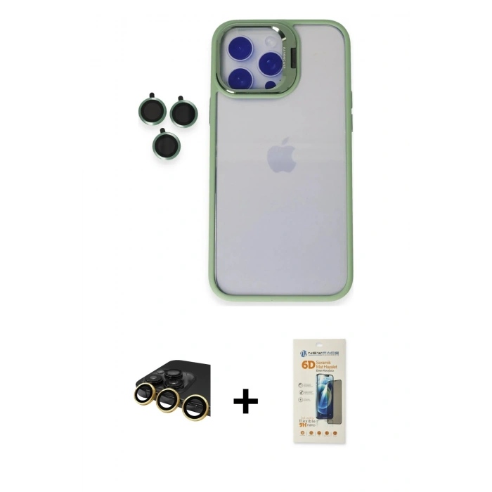 MARSİLYAN™- iPhone 14 Pro Kılıf Yankı Asil Serisi - Siyah 6D Mat Seramik Hayalet Nano Ekran Koruyucu + Raze Metal Kamera Lens - GD