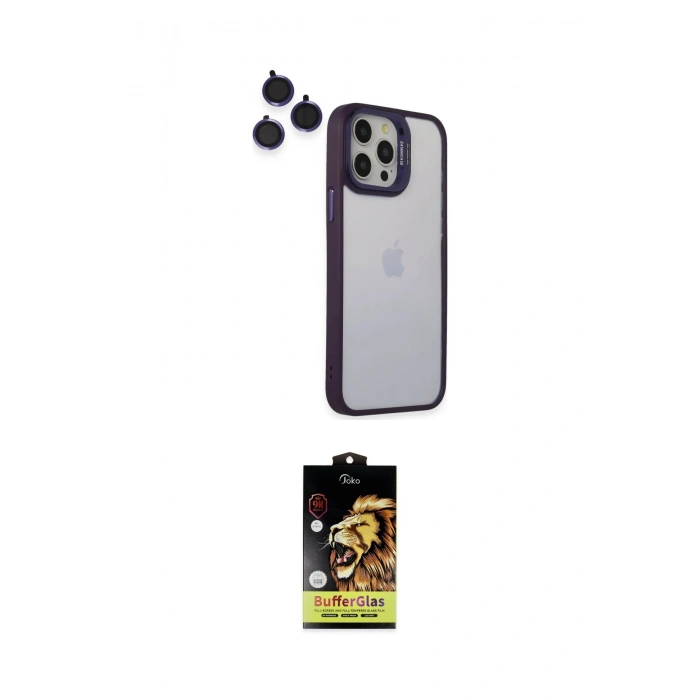 MARSİLYAN™- iPhone 14 Pro Kılıf Yankı Asil Serisi - Siyah Buffer Cam Ekran Koruyucu