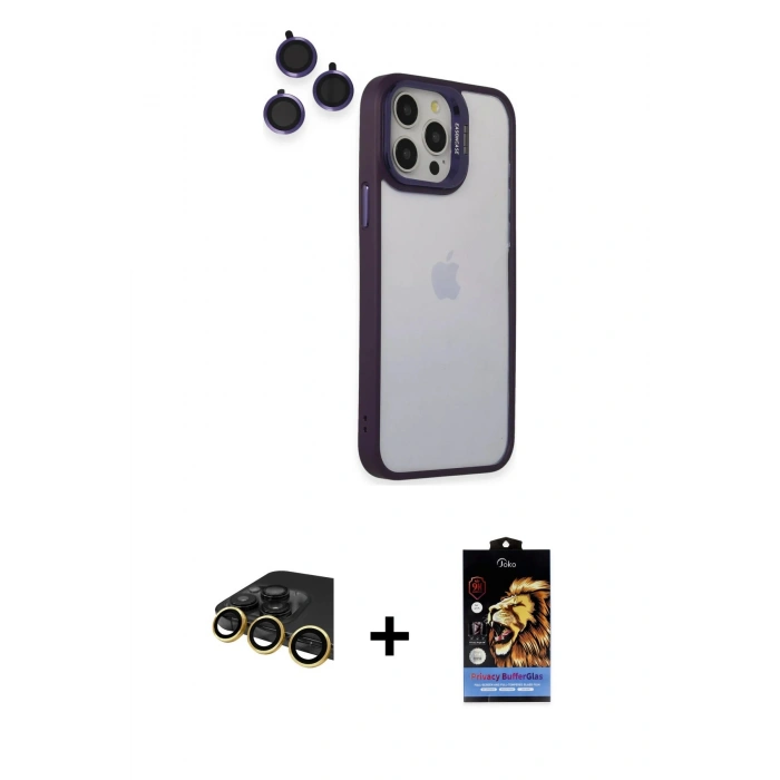 MARSİLYAN™- iPhone 14 Pro Kılıf Yankı Asil Serisi - Siyah Buffer Hayalet Cam Ekran Koruyucu + Raze Metal Kamera Lens - GD