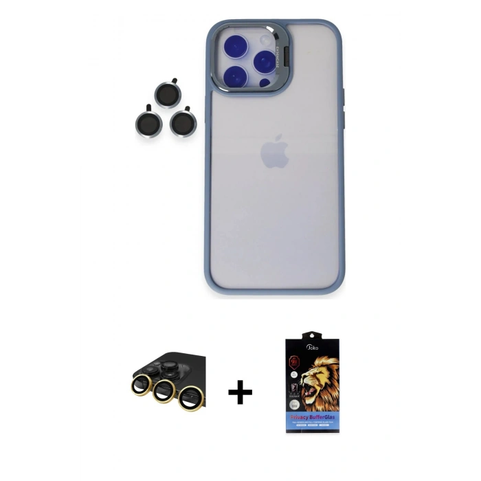 MARSİLYAN™- iPhone 14 Pro Kılıf Yankı Asil Serisi - Siyah Buffer Hayalet Cam Ekran Koruyucu + Raze Metal Kamera Lens - GD