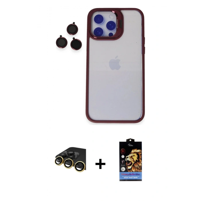 MARSİLYAN™- iPhone 14 Pro Kılıf Yankı Asil Serisi - Siyah Buffer Hayalet Cam Ekran Koruyucu + Raze Metal Kamera Lens - GD