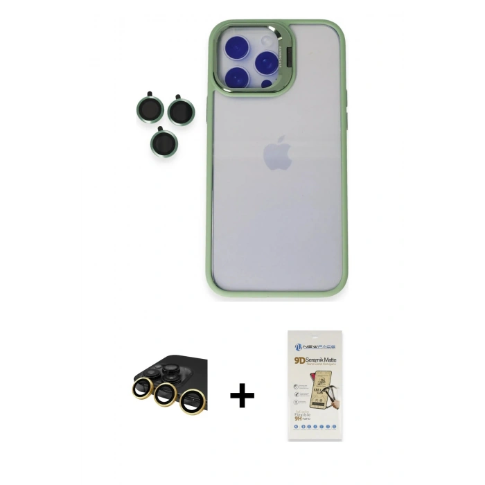 MARSİLYAN™- iPhone 14 Pro Kılıf Yankı Asil Serisi - Siyah Mat Seramik Nano Ekran Koruyucu + Raze Metal Kamera Lens - GD