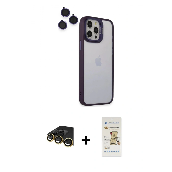 MARSİLYAN™- iPhone 14 Pro Kılıf Yankı Asil Serisi - Siyah Mat Seramik Nano Ekran Koruyucu + Raze Metal Kamera Lens - GD