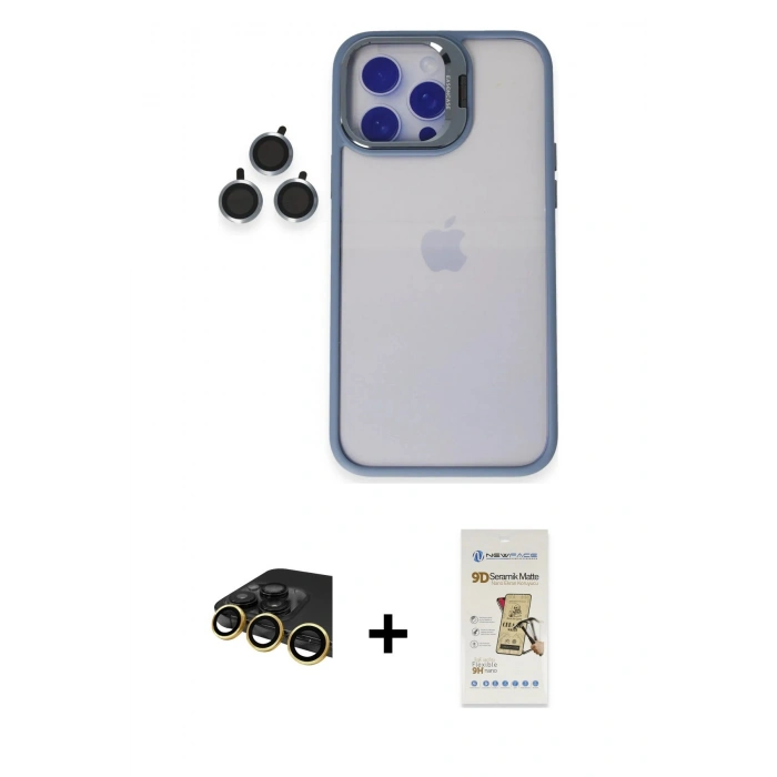 MARSİLYAN™- iPhone 14 Pro Kılıf Yankı Asil Serisi - Siyah Mat Seramik Nano Ekran Koruyucu + Raze Metal Kamera Lens - GD