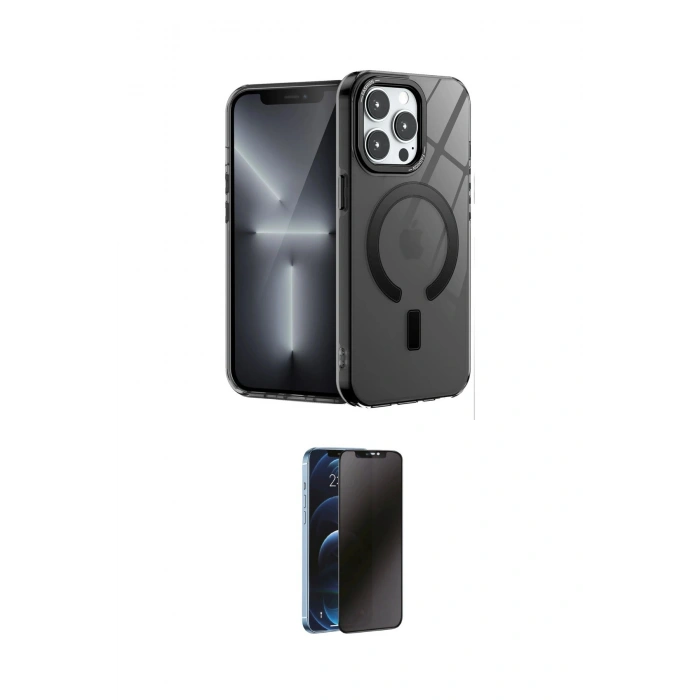 MARSİLYAN™- iPhone 14 Pro Kılıf Yankı Çizgi - Siyah 3D Antistatik Hayalet Cam Ekran Koruyucu