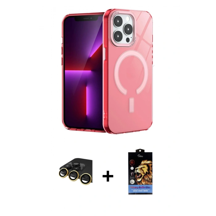 MARSİLYAN™- iPhone 14 Pro Kılıf Yankı Çizgi - Siyah Buffer Hayalet Cam Ekran Koruyucu + Raze Metal Kamera Lens - GD