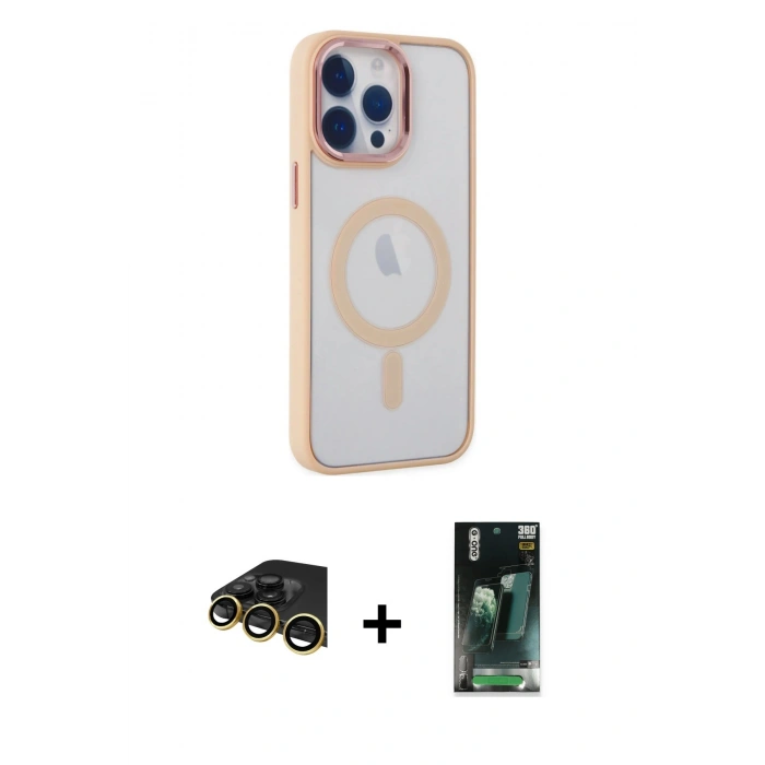 MARSİLYAN™- iPhone 14 Pro Kılıf Yankı Işık Özel Seri - Siyah 360 Mat Full Body Arka Koruyucu + Raze Metal Kamera Lens - GD