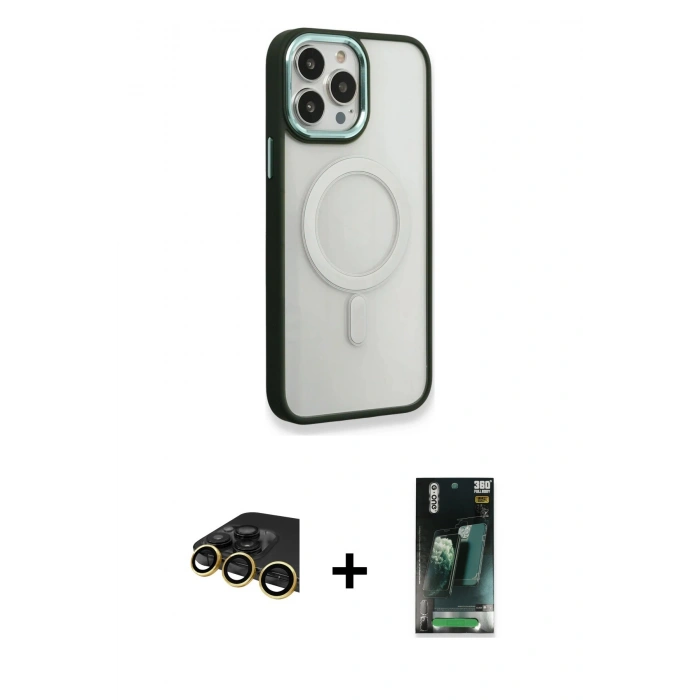 MARSİLYAN™- iPhone 14 Pro Kılıf Yankı Işık Özel Seri - Siyah 360 Mat Full Body Arka Koruyucu + Raze Metal Kamera Lens - GD