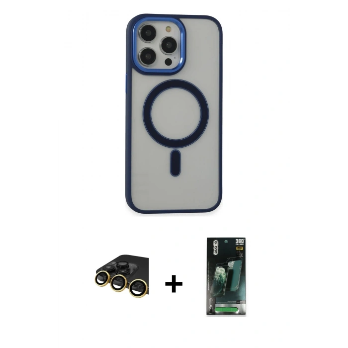 MARSİLYAN™- iPhone 14 Pro Kılıf Yankı Işık Özel Seri - Siyah 360 Mat Full Body Arka Koruyucu + Raze Metal Kamera Lens - GD