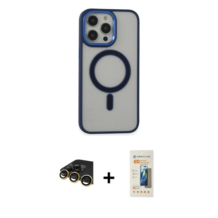 MARSİLYAN™- iPhone 14 Pro Kılıf Yankı Işık Özel Seri - Siyah 6D Mat Seramik Hayalet Nano Ekran Koruyucu + Raze Metal Kamera Lens - GD