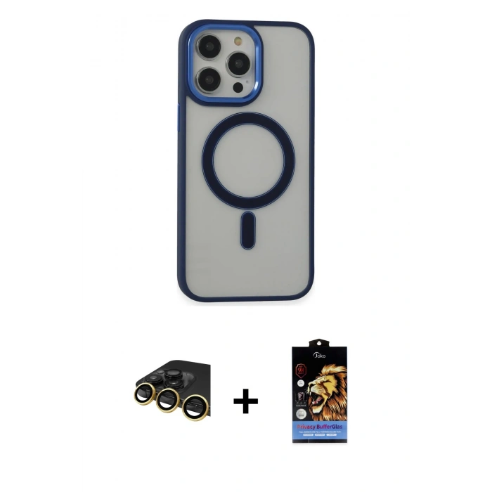 MARSİLYAN™- iPhone 14 Pro Kılıf Yankı Işık Özel Seri - Siyah Buffer Hayalet Cam Ekran Koruyucu + Raze Metal Kamera Lens - GD