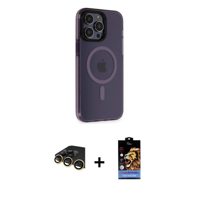 MARSİLYAN™- iPhone 14 Pro Kılıf Yankı Işık Prime - Siyah Buffer Hayalet Cam Ekran Koruyucu + Raze Metal Kamera Lens - GD